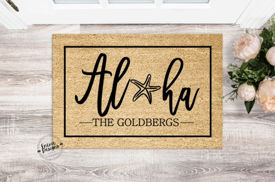 Beach Themed Aloha Welcome Mat | Personalized Doormat Custom Housewarming Gift Wedding Customizable Closing