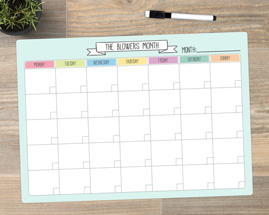 A3 Personalised Dry Wipe Whiteboard Monthly Family Organiser/Planner. Meal Planner, Calendar, Fitness Planner