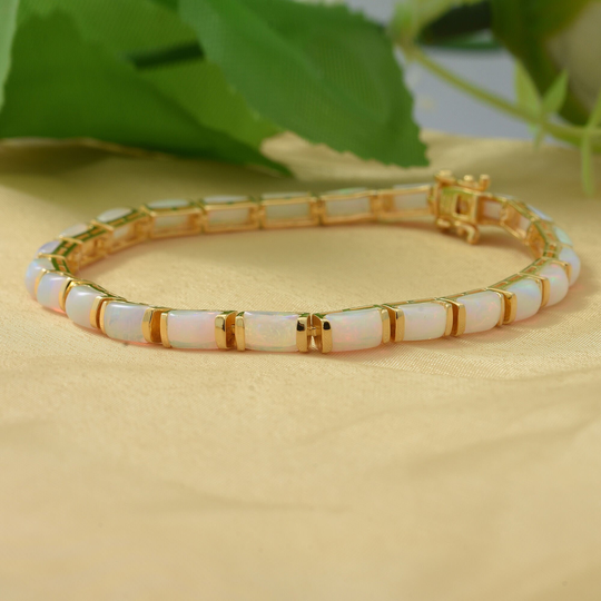 Ethiopian Welo Opal Bracelet in Tennis Pattern Gold Plated Sterling Silver 7.77 Ct, Wt. 9.80 Gms
