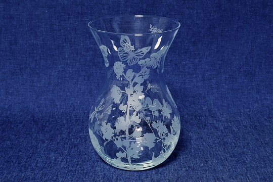 Wildflower, Bees, Butterflies & Dragonflies, Engraved Glass Small Bouquet Vase