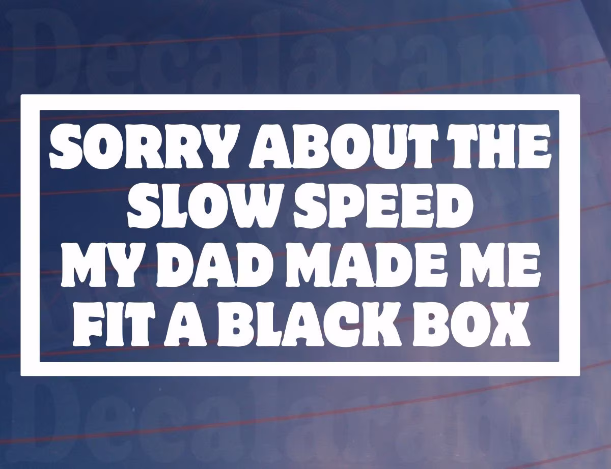 Car Sticker Sorry About The Slow Speed My Dad Made Me Fit A Black Box Window Bumper Door Young Driver Decal