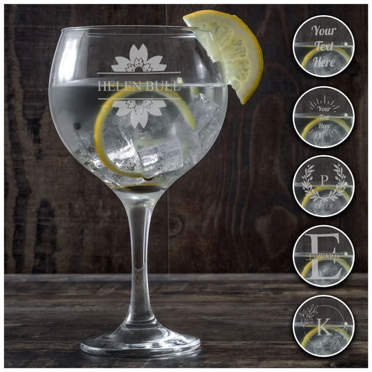 Personalised Gin Glass Engraved Ballon Glasses Gift, Custom Text On Glassware, Bespoke Etched Drinking