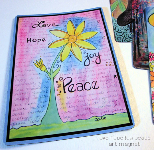 Art Magnet Love Hope Joy Peace Flower 3.5" X 5
