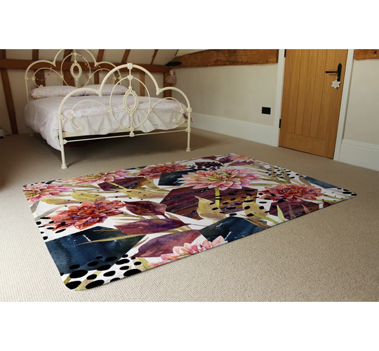 Stevens Autumn Watercolour Designer Shaggy Pink/Yellow/Blue Rug
