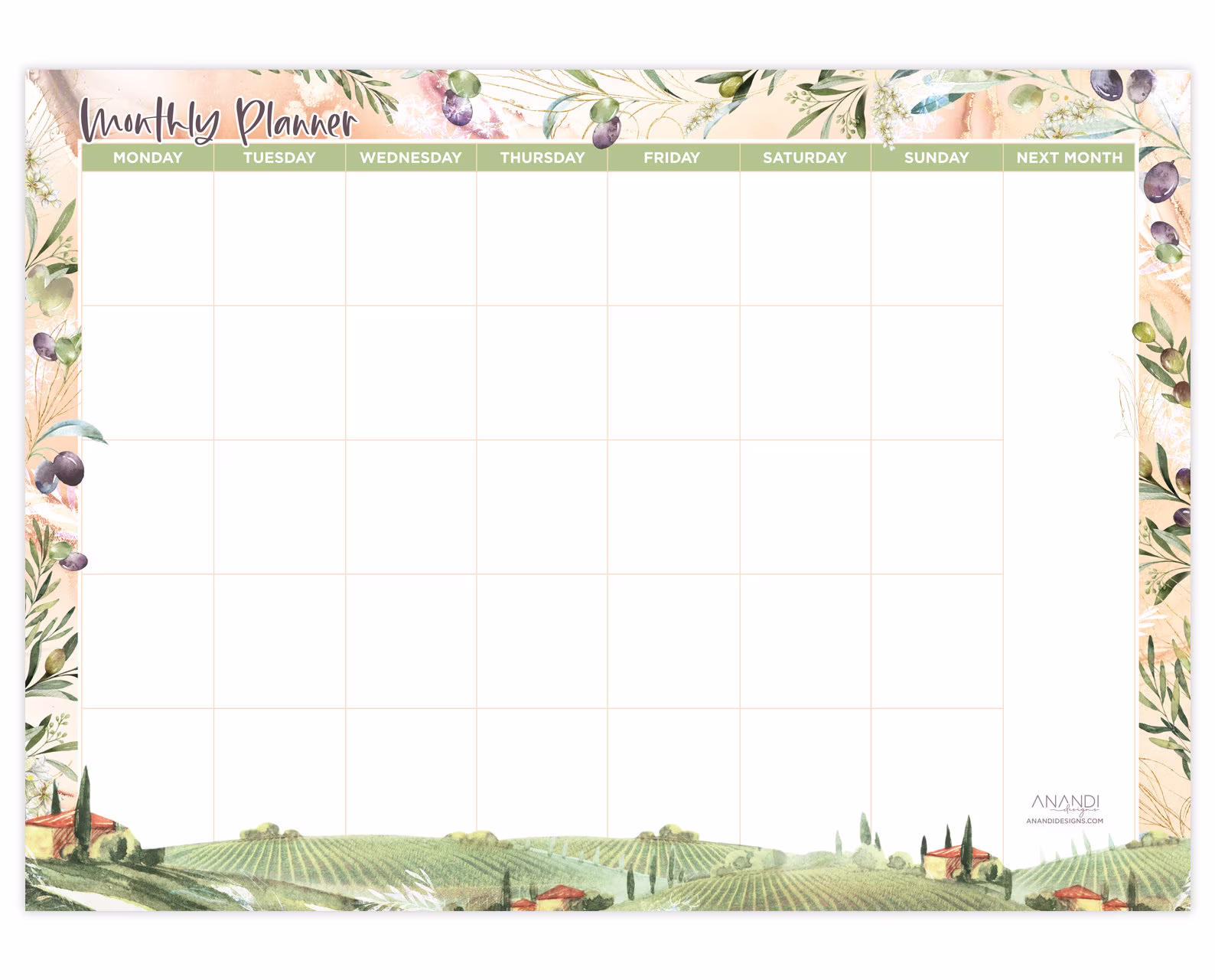Fridge Planner/Magnetic Planner/Fridge Calendar/Monthly Whiteboard Planner/Organisation/Planning/Tuscan Villa/43cm X 31cm