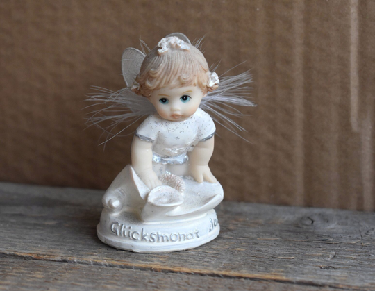 Vintage June Birthday Girl Angel Resin Figurine Statue Miniature Toy Doll Kitschy Bridal Shower Decor European Germany Nursery Room Gift