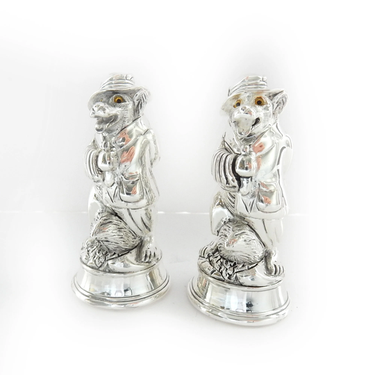 925 Silver Plate Big Bad Wolf Fairytale Salt & Pepper Pot Cellar Shaker