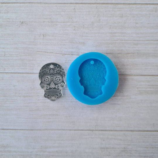 Resin Silicone Mold, 25mm Sugar Skull Necklace Mould, Flexible Polymer Clay Supplies, Resin Supplies