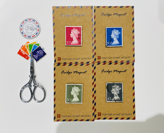 Pick Your Fridge Magnet/ Large Postage Stamp Magnets/5 Colour Choices/Handmade/Noticeboard Or Magnets - 35 X 30mm Magnet