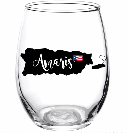 Personalized Puerto Rican Island Stemless Wine Glass | Rico Bridesmaid Glasses Bridal Party Gift Proposal