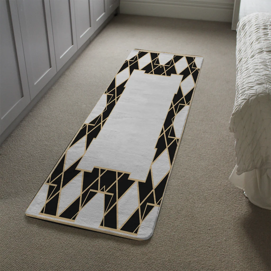 Lombard Art Deco Diamond Border Designer Shaggy White/Black Rug