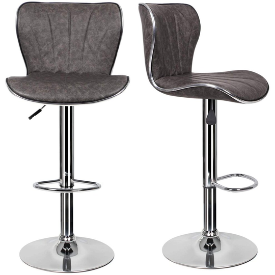 (Grey) Pair of Black Bar Stools,Breakfast Bar Stool with Padded Backrest&Chrome Footrest Swivel Gas Lift Elegant Leather Bar Stool