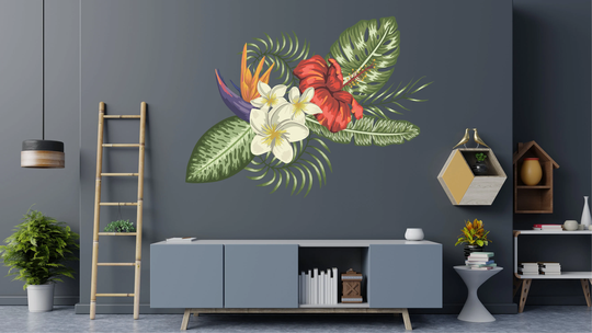 Tropical Flowers Set Wall Decal, Floral Decals, Wallpaper Home Decor Vinyl, Stickers, Watercolor Flower Decals