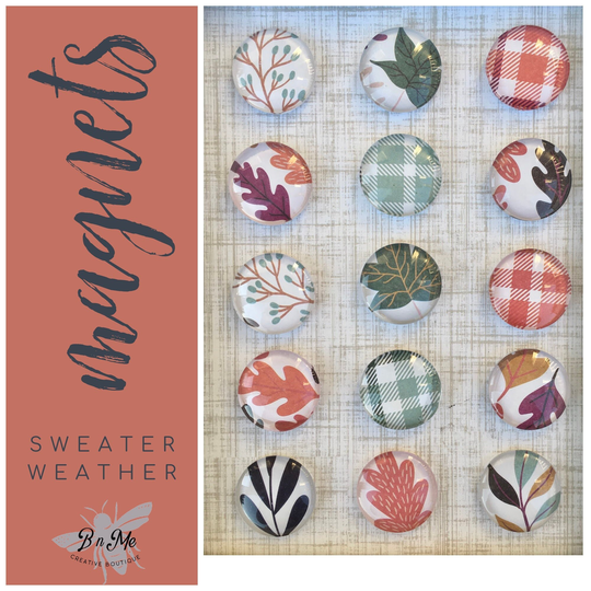 Fall Leaf Magnets, Crisp Autumn 1 In, Glass Magnets 6 Pcs, Fridge Plaid Cute Locker Magnet, Pretty Magnet