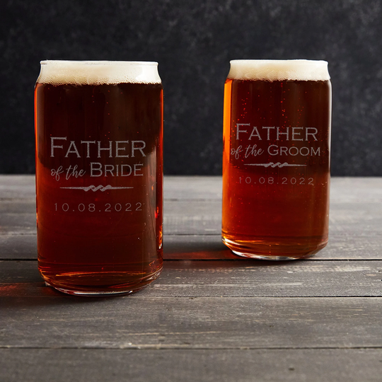 Engraved Personalized Father Of The Bride Or Groom Beer Can Glass By Lifetime Creations Wedding Gift For Parents, Ships Fast