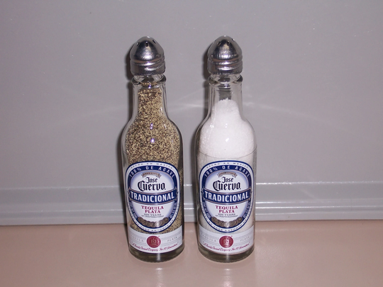 Salt & Pepper Shaker Set From Repurposed Jose Cuervo Tradicional Tequila Plata 50Ml Glass Bottles 5.25