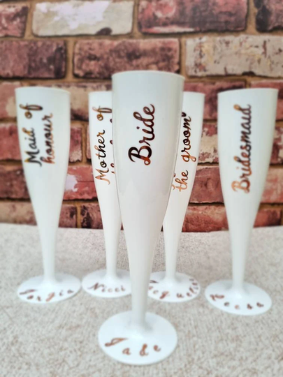 Bridal Party Personalised Prosecco Champagne Glass. Made From Biodegradable Plastic