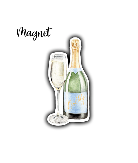 Champagne Magnet, Die Cut Waterproof Fridge Watercolor Prosecco Bachelorette Favor