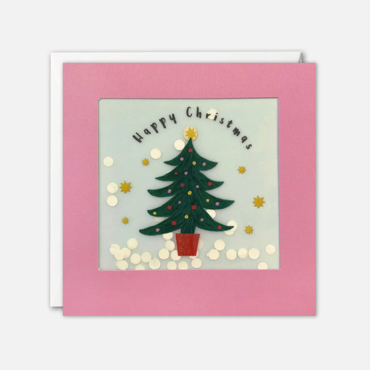 Pink Christmas Tree Card With Paper Confetti - Shakies By James Ellis