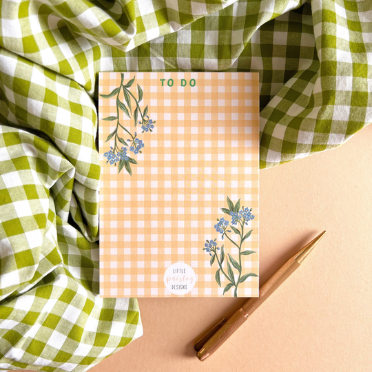 Gingham Forget-Me-Not To Do List Notepad | Floral A6 Deskpad Organiser Tear Off Memo Pad Little Paisley Designs
