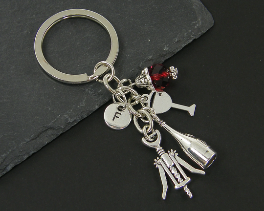 Gift For Wine Lover, Personalized Key Ring, Red Keychain, Corkscrew Chain, Drinker Gift, Sommelier |Kc1-3