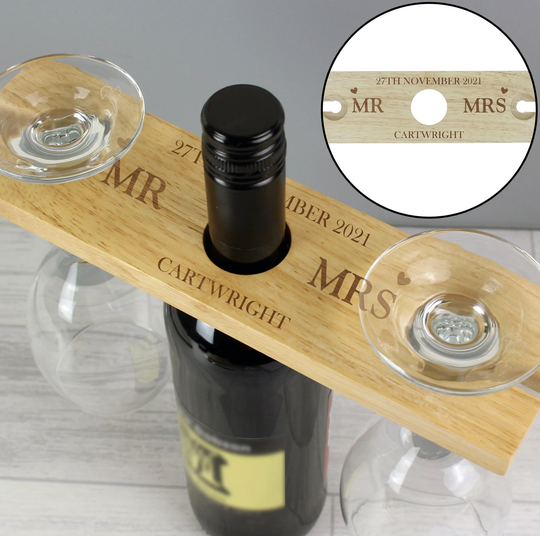 Personalised Married Couple Wine Glass & Bottle Holder - Wedding Gift | Anniversary For Couples