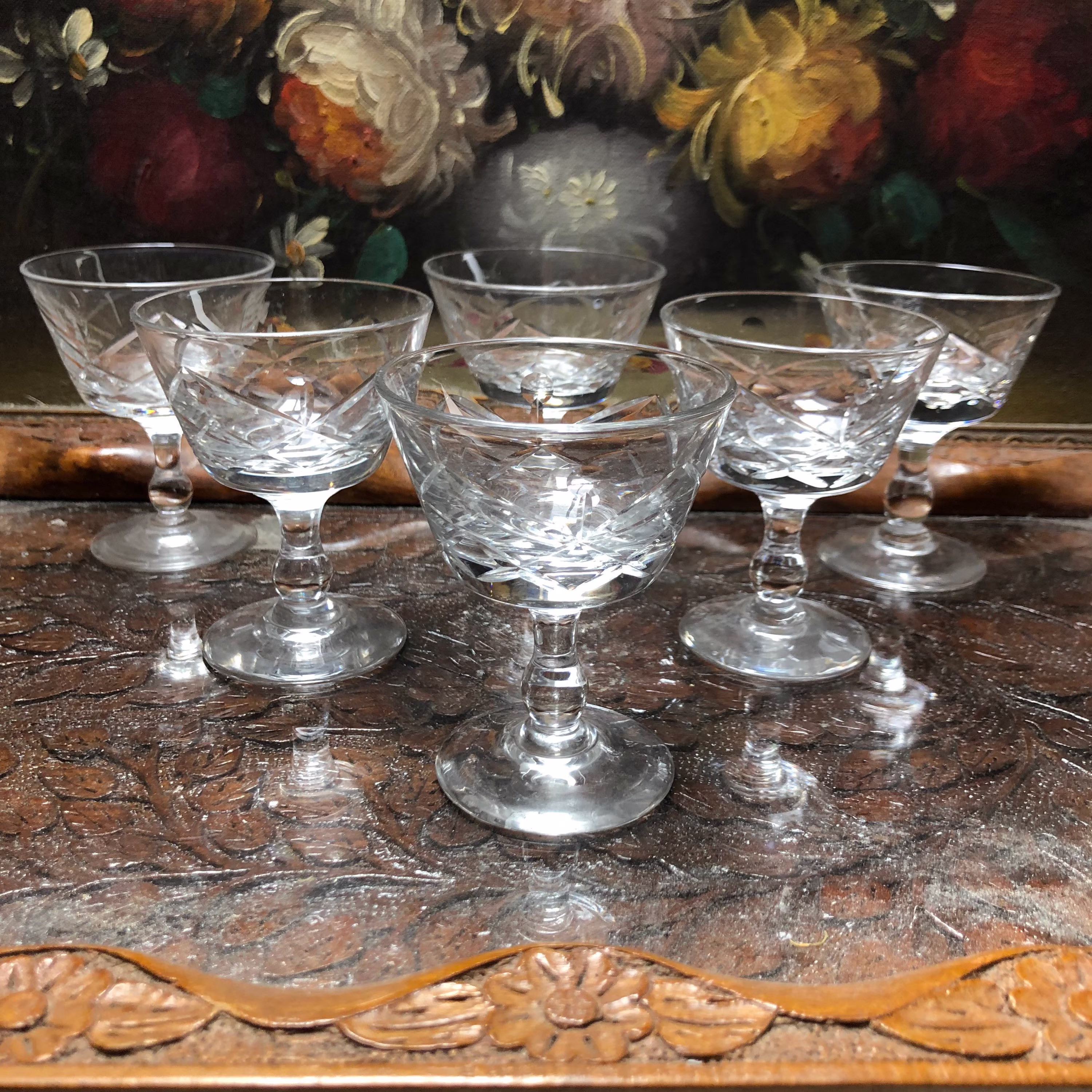Vintage Set Of Small Cut Glasses Coupes 6 Martini, Cocktail Or Ideal For Mousse Posset