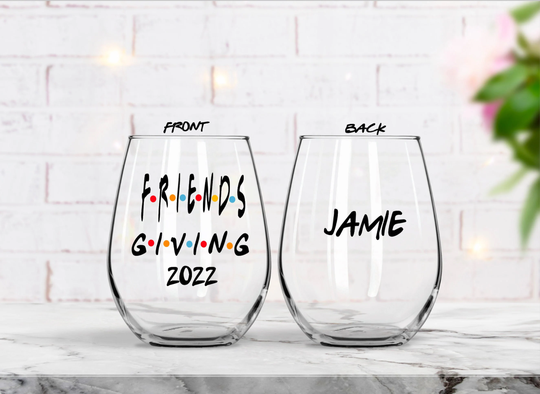 Friendsgiving Gift, Thanksgiving Wine Glass, Hostess Favor, Turkey Day, 2022