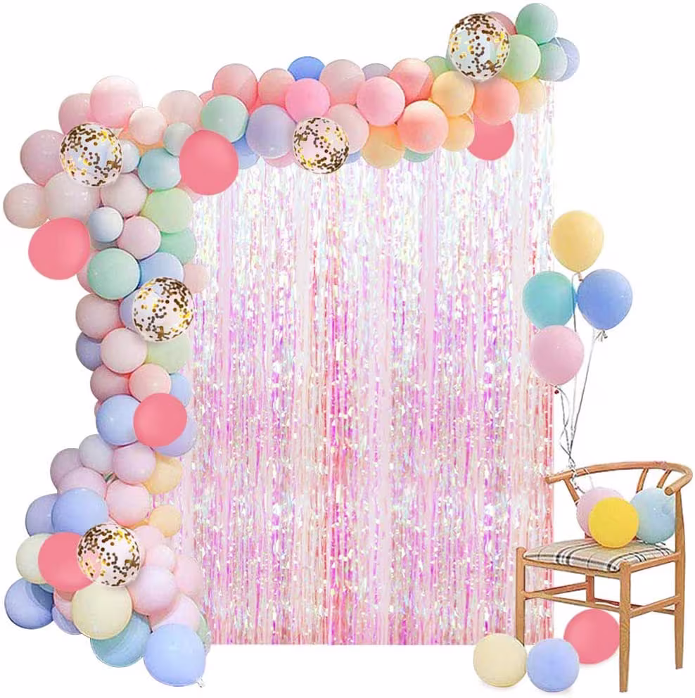Pastel Balloon Garland Kit 202Pcs Rainbow Macaron Balloons Arch With Whitefoil Fringe Curtain For Birthday Party Baby Shower Decorations
