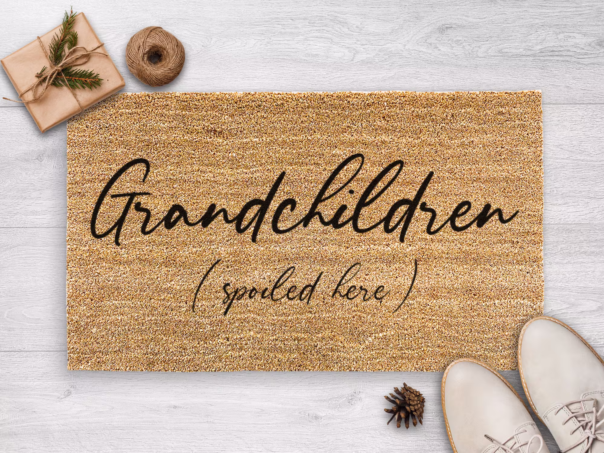 Grandchildren Spoiled Here - Personalized Family Doormat Custom Coir Door Mat Housewarming Gift For Grandparents