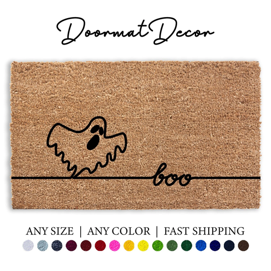 Boo Ghost Doormat, Halloween Thanksgiving Fall Autumn Home Decor, Outdoor Welcome Mat, Entryway Flocked Coir Door Pumpkin Rug