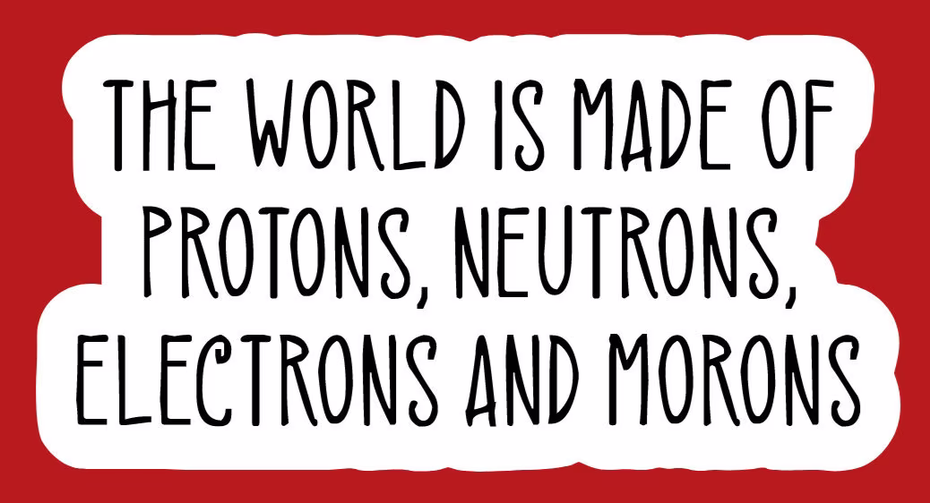 Indoor Fridge Magnet The World Is Made Of Protons Neutrons Electrons & Morons Magnet - Laminated Glossy Customized Too