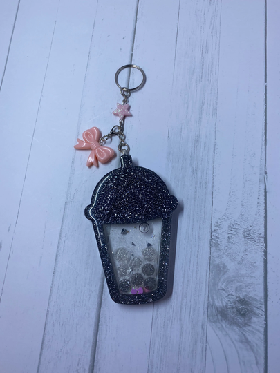 Black Boba Tea Keychain Shaker Charm
