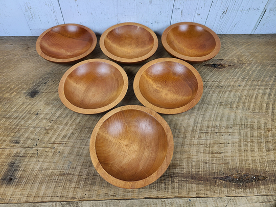 Vintage Set Of 6 Baribocraft Wood Salad Bowls Modern Mid Century Hand Carved Snack Fruit Wooden Serving Tiki Bar Decor Boho Bohemian