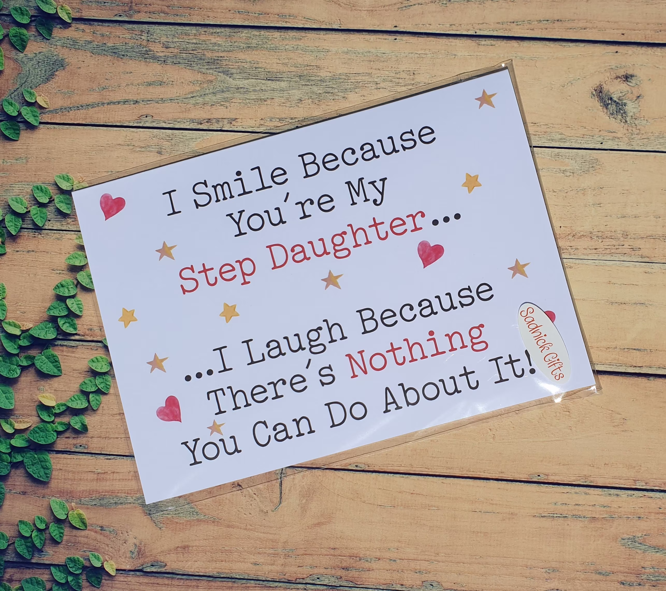 step Daughter Birthday Card - I Smile Laugh Because There's Nothing You Can Do About It Nice Cute Funny Novelty Greeting Sadnick Gifts