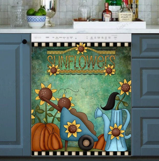 Kitchen Dishwasher Magnet Cover - Halloween Fall Thanksgiving Decor Primitive Country Autumn Design