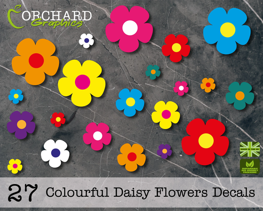 27 Colourful Daisy Flower Car Stickers | Vinyl Decals Graphics Bedroom Wall Art Photo Realistic Scrapbook Craft Laptop