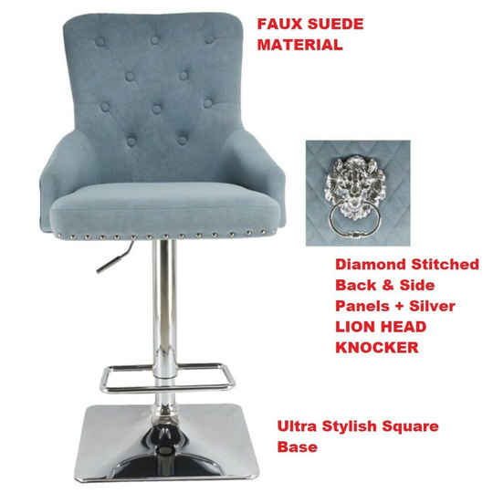 GREY "PARK LANE" Faux Suede Leather Swivel Bar Stool Button Back Kitchen/Dining/Breakfast Chair