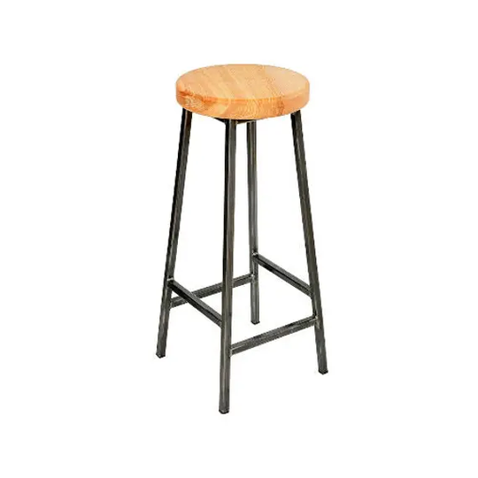 Bertie Ashton - Steel Frame Industrial Bar Stool With Chunky Ash Seat
