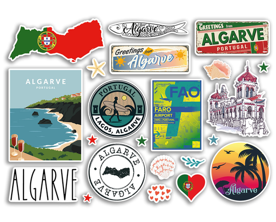 A5 Sticker Sheet Algarve Landmarks Vinyl Stickers - Portugal Beach Airport Stamps Skyline Flag Travel Holiday City Trip Luggage #79104