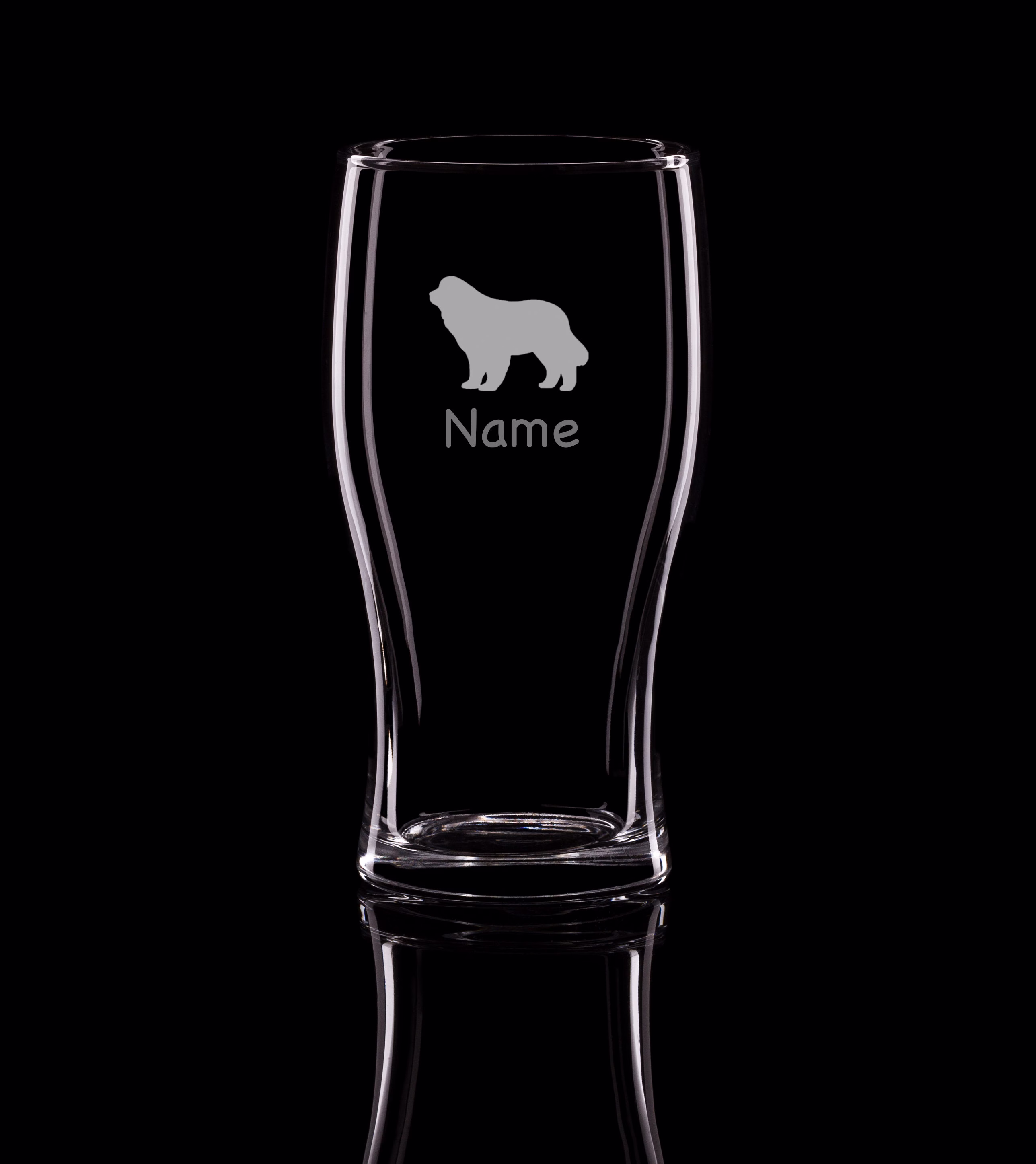 New Foundland Newfie Dog Personalised Pint Glass Beer Glass. Hand Etched Gift Bartender.239