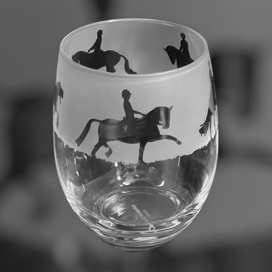 36Cl Stemless Wine/Water Glass With Dressage Horse Design