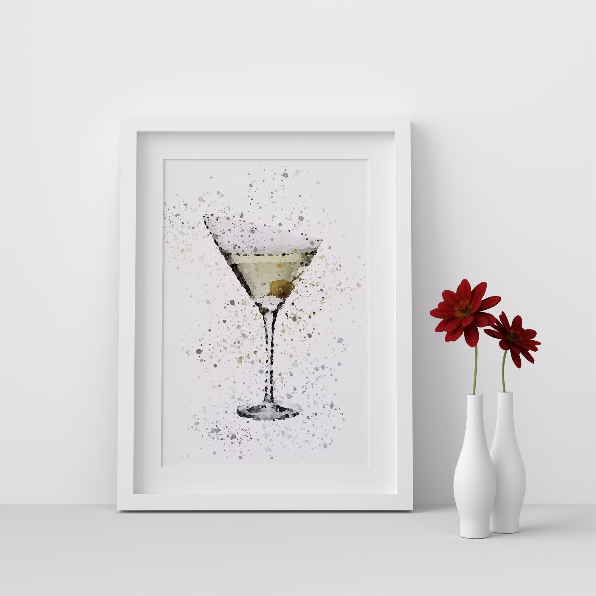 Martini Cocktail Glass Watercolour Splash A3, A4, 10x8, 8x6, 5x7 & 4x6 Wall Art Prints
