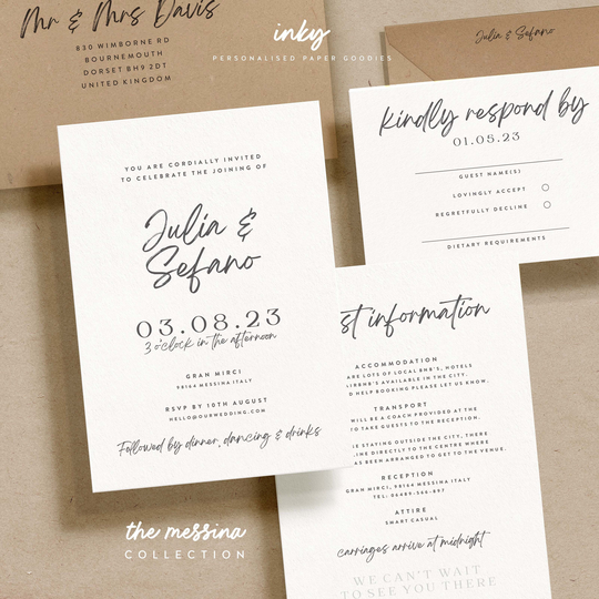 Wedding Invitation Set, Simple Invite Modern Invitations, Invites, Postcard Invite, Stylish Wedding, Messina