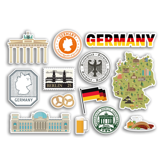 A5 Sticker Sheet Germany Landmarks Vinyl Stickers - German Berlin Map Airport Stamps Skyline Flag Travel Holiday City Aesthetic #77542