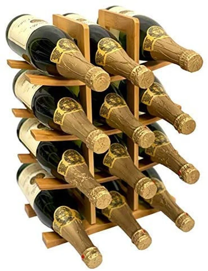 12 Bottle Samurai Style Stackable Modular Wine Rack Storage Solid Bamboo Holder Display Shelves, Wobble-Free
