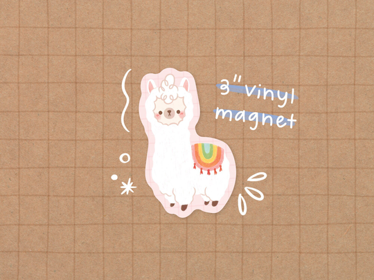 Rainbow Alpaca Vinyl Magnet | Kawaii - Llama Cute Stationery Waterproof Sticker Animal