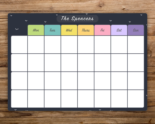 Personalised Dry Wipe Whiteboard 4-Weekly Family Planner