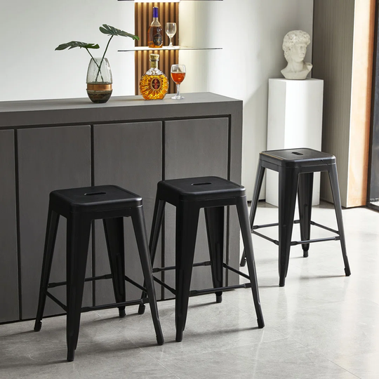 Bar Stools Set Of 2, Metal Kitchen Counter Breakfast Bar Stools, Black