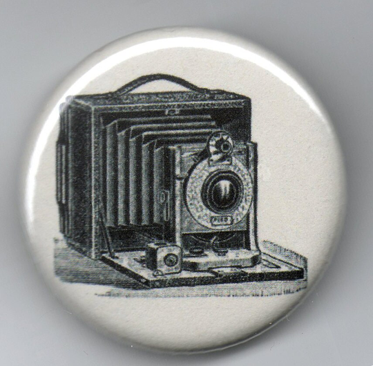 Camera 1.25 Inch Pin Back Button Vintage Image